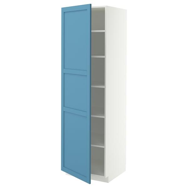 METOD Hochschrank mit Einlegeböden, weiß/Lerhyttan blau, 60x60x200 cm
