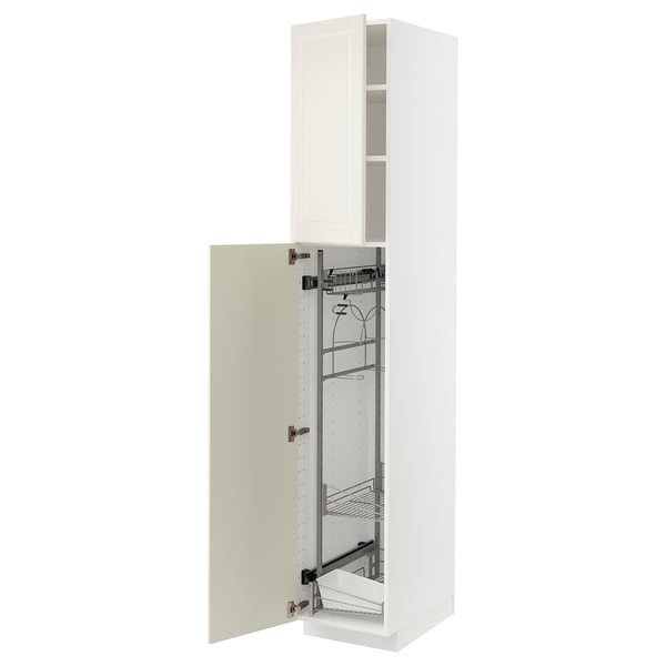 METOD Hochschrank mit Putzschrankeinr., weiß/Bodbyn elfenbeinweiß, 40x60x220 cm