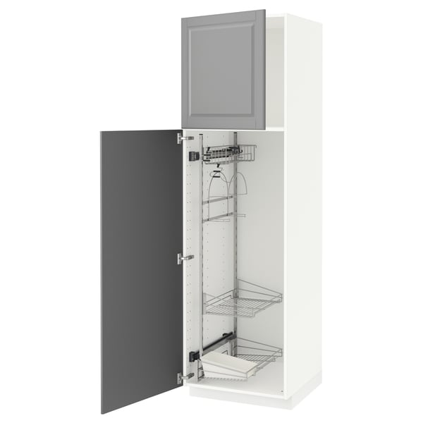 METOD Hochschrank mit Putzschrankeinr., weiß/Bodbyn grau, 60x60x200 cm
