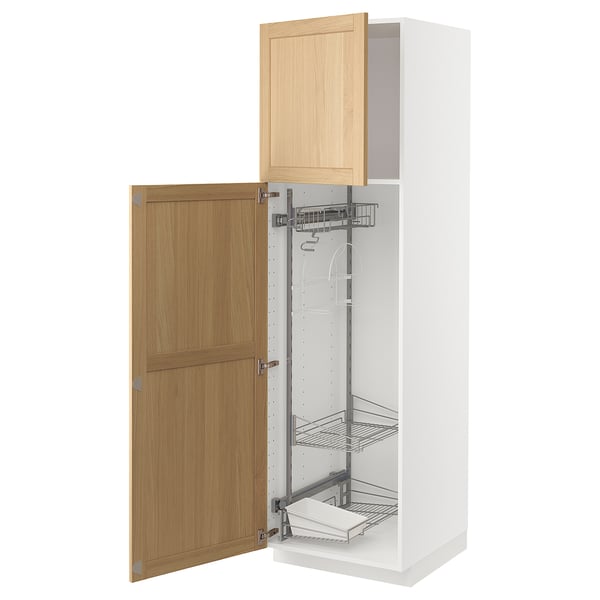 METOD Hochschrank mit Putzschrankeinr., weiß/Forsbacka Eiche, 60x60x200 cm