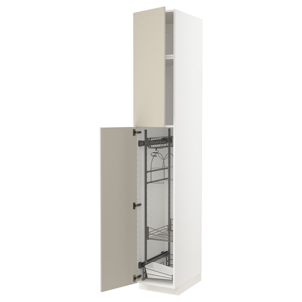 METOD Hochschrank mit Putzschrankeinr., weiß/Havstorp beige, 40x60x240 cm