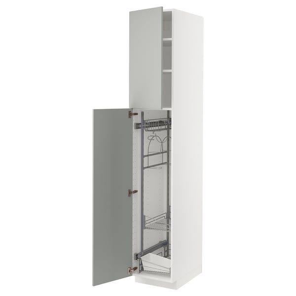 METOD Hochschrank mit Putzschrankeinr., weiß/Havstorp hellgrau, 40x60x220 cm