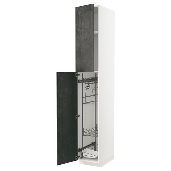METOD Hochschrank mit Putzschrankeinr., weiß/Kalhyttan Betonmuster dunkelgrau, 40x60x240 cm