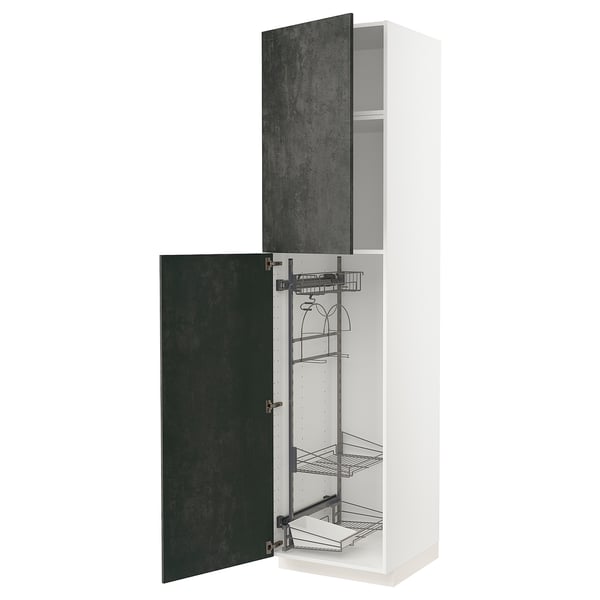 METOD Hochschrank mit Putzschrankeinr., weiß/Kalhyttan Betonmuster dunkelgrau, 60x60x240 cm