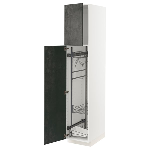 METOD Hochschrank mit Putzschrankeinr., weiß/Kalhyttan Betonmuster dunkelgrau, 40x60x200 cm