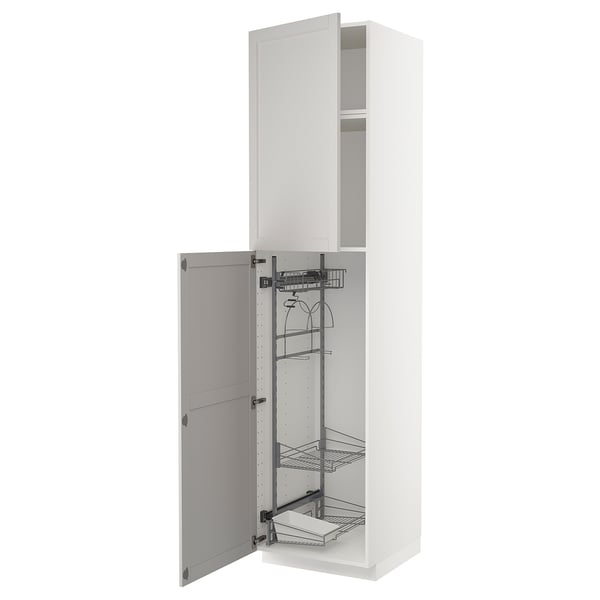 METOD Hochschrank mit Putzschrankeinr., weiß/Lerhyttan hellgrau, 60x60x240 cm