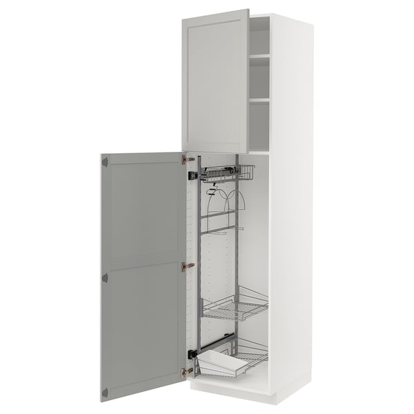 METOD Hochschrank mit Putzschrankeinr., weiß/Lerhyttan hellgrau, 60x60x220 cm