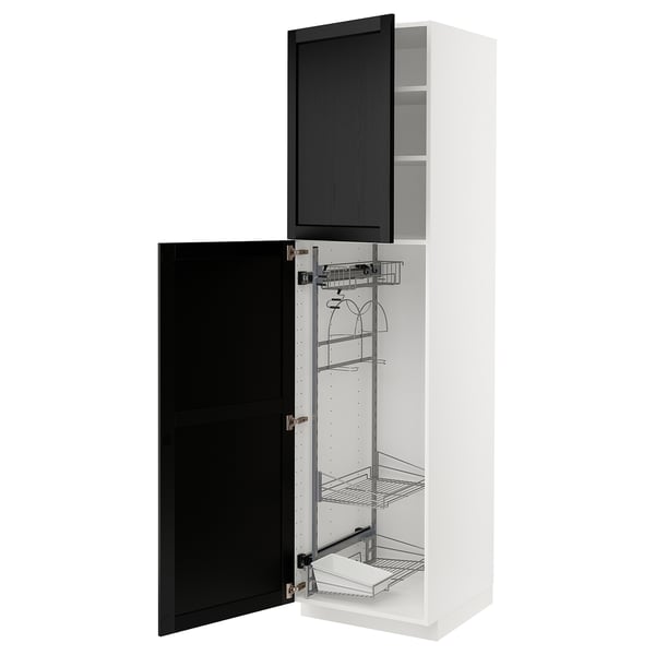 METOD Hochschrank mit Putzschrankeinr., weiß/Lerhyttan schwarz lasiert, 60x60x220 cm