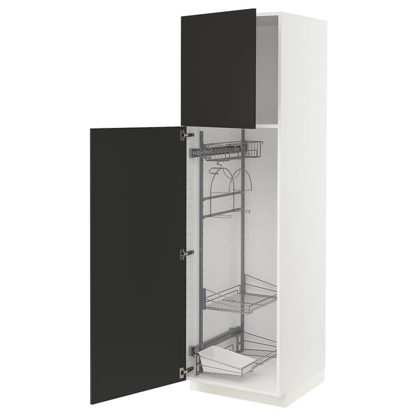 METOD Hochschrank mit Putzschrankeinr., weiß/Nickebo matt anthrazit, 60x60x200 cm