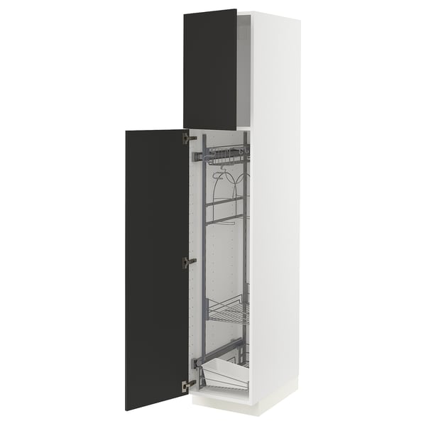 METOD Hochschrank mit Putzschrankeinr., weiß/Nickebo matt anthrazit, 40x60x200 cm