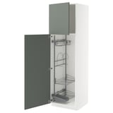 METOD Hochschrank mit Putzschrankeinr., weiß/Nickebo matt graugrün, 60x60x200 cm