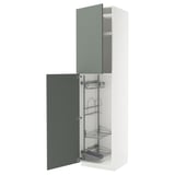 METOD Hochschrank mit Putzschrankeinr., weiß/Nickebo matt graugrün, 60x60x240 cm