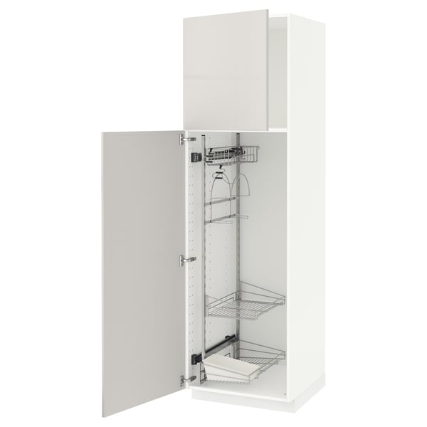 METOD Hochschrank mit Putzschrankeinr., weiß/Ringhult hellgrau, 60x60x200 cm