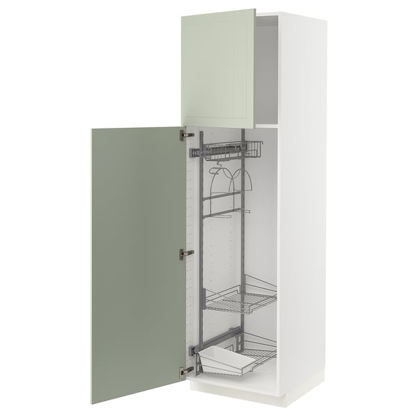 METOD Hochschrank mit Putzschrankeinr., weiß/Stensund hellgrün, 60x60x200 cm