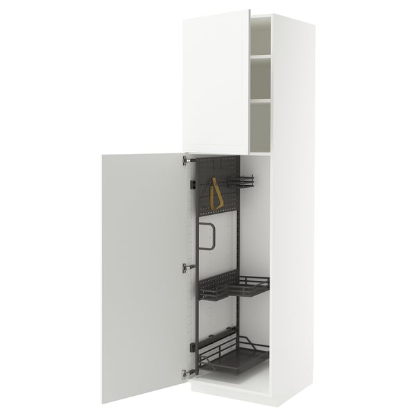 METOD weißer Schrank mit ausziehbaren Organizern. Modernes Design, Faserplatten und Stahl, rechteckige Form.