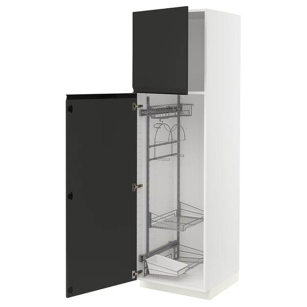 METOD Hochschrank mit Putzschrankeinr., weiß/Upplöv matt anthrazit, 60x60x200 cm