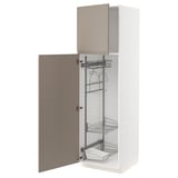 METOD Hochschrank mit Putzschrankeinr., weiß/Upplöv matt dunkelbeige, 60x60x200 cm