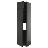 Robuster schwarzer Hochschrank mit grifflosen Türen, schlank und modern, perfekt für die Aufbewahrung in der Küche.