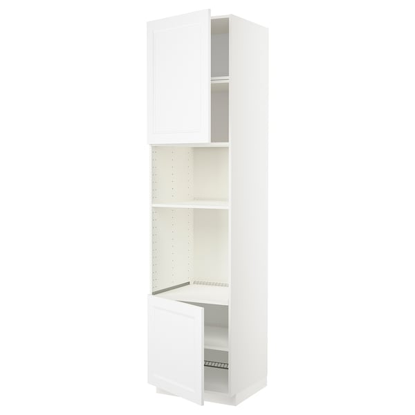 Weißer METOD-Küchenschrank, hoch, mit zwei verstellbaren Regalen, minimalistisches modernes Design, mit Flügeltür.