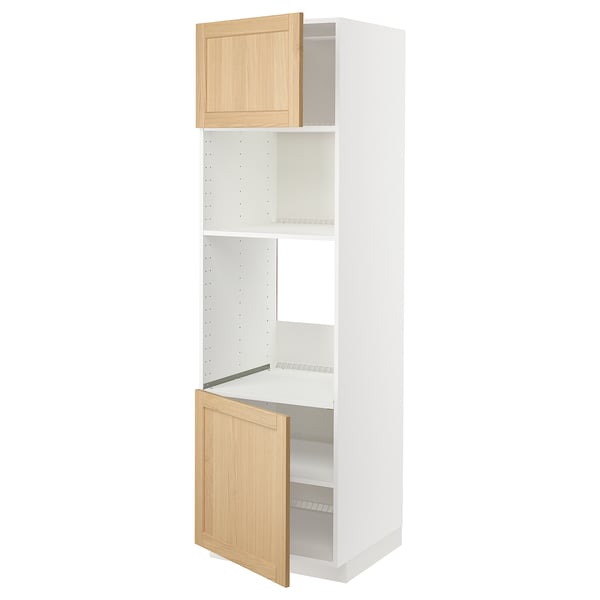 Weißer METOD-Küchenschrank mit Eichentüren, drei Regalen, modernem Design.
