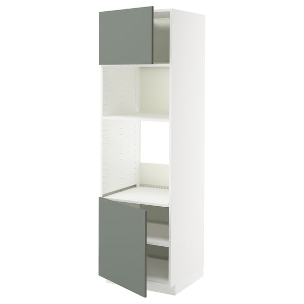 METOD Küchenzeile mit graugrünen Türen, verstellbarem Regal, weißem Rahmen.
