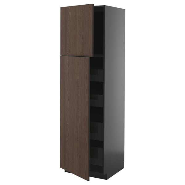 Dunkelbrauner METOD-Holzschrank mit Regalen, modernes Design.