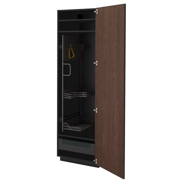 METOD Küchenschrank, dunkelbraunes Holz, offenes Design, verstellbares Regal, Metallscharniere.