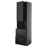 Schwarzer METOD-Küchenschrank mit Schubladen und Regalen.