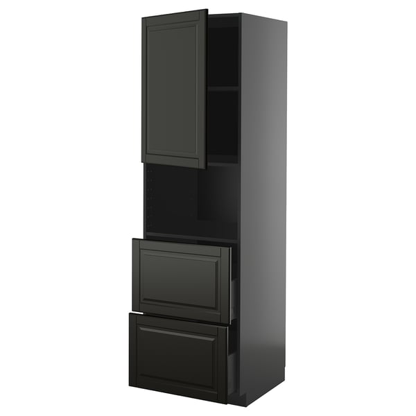 METOD schwarze Küchenzeile mit Schublade und Schrank.
