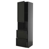 METOD hoher schwarzer Schrank mit Schubladen, traditionelles Design, Holzoberfläche.