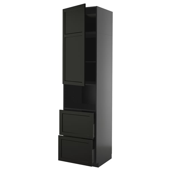 METOD schwarz gebeizte Küchenzeile mit Schubladen und Regalen, modernes Design.