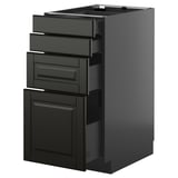Moderne schwarze Küchenzeile mit schlankem Design mit 3 Schubladen und 2 Schränken, Teil des METOD-Systems.