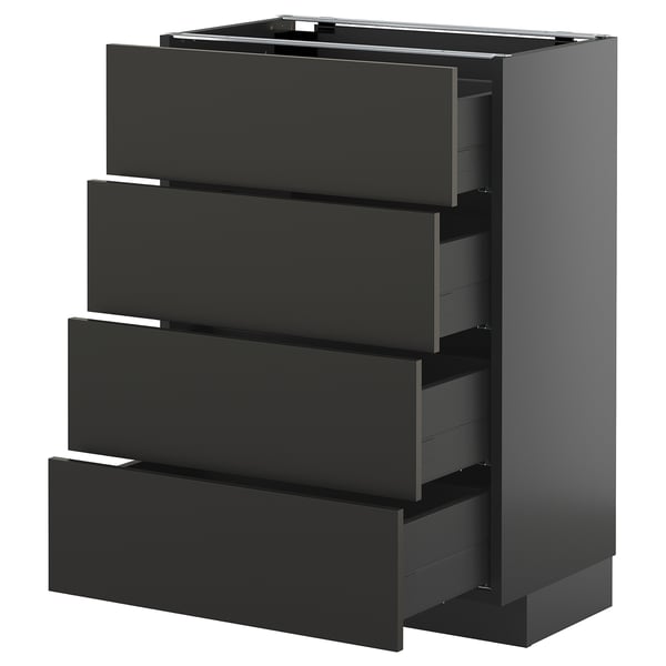 Schwarzer METOD-Schubladenschrank mit vier glatten, selbstschließenden Schubladen.