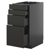 Ein schwarzer METOD-Küchenschrank mit mehreren Schubladen in einem schlanken, modernen Design.