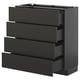 Schwarzer Küchenschrank mit vier offenen Schubladen. Modernes, schlankes Design. Dunkles Finish. Teil des METOD-Küchensystems.