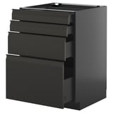 Schwarzer moderner Küchenschrank mit mehreren Schubladen, schlankes Design.