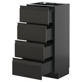 Ein dunkelgrauer METOD-Küchenschrank mit vier offenen Schubladen in einem schlanken, modernen Design mit integrierten Griffen.