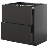 Schwarzer moderner Küchenschrank mit zwei Schubladen und schlankem Design.