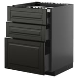 Schwarzer Küchenschrank, METOD-System, drei Schubladen und Schiebeböden, schlankes, modernes Design.