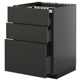 Schwarze IKEA METOD Küchenzeile mit 3 Schubladen, modernes Design.