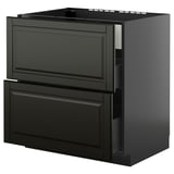 Schwarzer moderner Küchenschrank mit zwei großen Schubladen und schlankem Design.