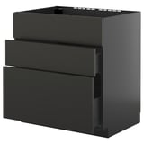 Moderne schwarze Küchenzeile mit eleganter, glänzender Oberfläche und drei Schubladen, Teil des METOD-Systems.