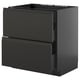 Moderner schwarzer Ikea-Küchenschrank mit glatten Schubladen und schlankem Design.