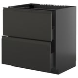 Moderner schwarzer IKEA METOD Küchenschrank mit Schublade und minimalistischem Griff.