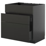Schwarzer moderner Küchenschrank mit drei Schubladen, schlankes Design. Teil des METOD-Systems.