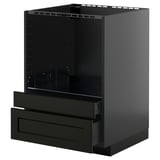 Schwarzer METOD-Küchenschrank mit Schubladen aus dunkler Esche und abgeschrägten Kanten, minimalistisches Design.