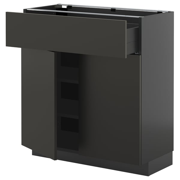 METOD Küchenzeile, schwarz, modern, rechteckig, schlankes Design mit einfacher ausziehbarer Schublade.