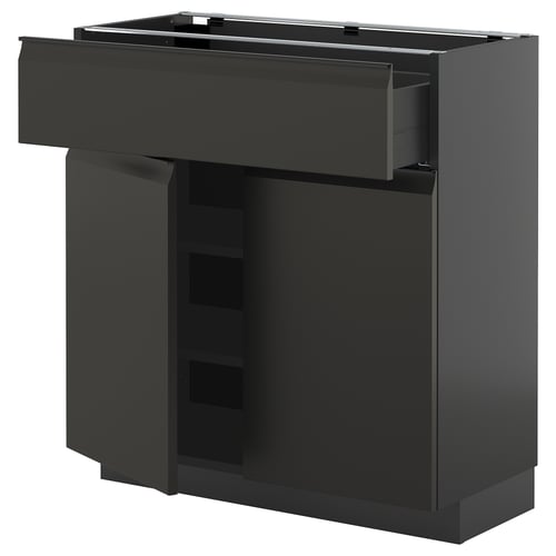 Moderne schwarze Küchenzeile: METOD. Schlankes, kantiges Design mit Schublade, Einlegeböden und Soft-Close-Funktion.