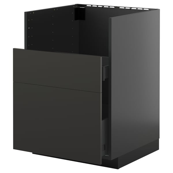 Schwarzer METOD-Küchenschrank mit glatter Schublade, modernes Design.