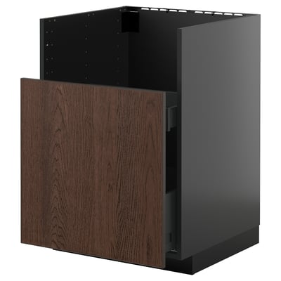 METOD Küchenzeile: dunkelbraune Frontfront aus Sinap-Holz, schwarzes Gestell, quadratische Form, modernes Design.